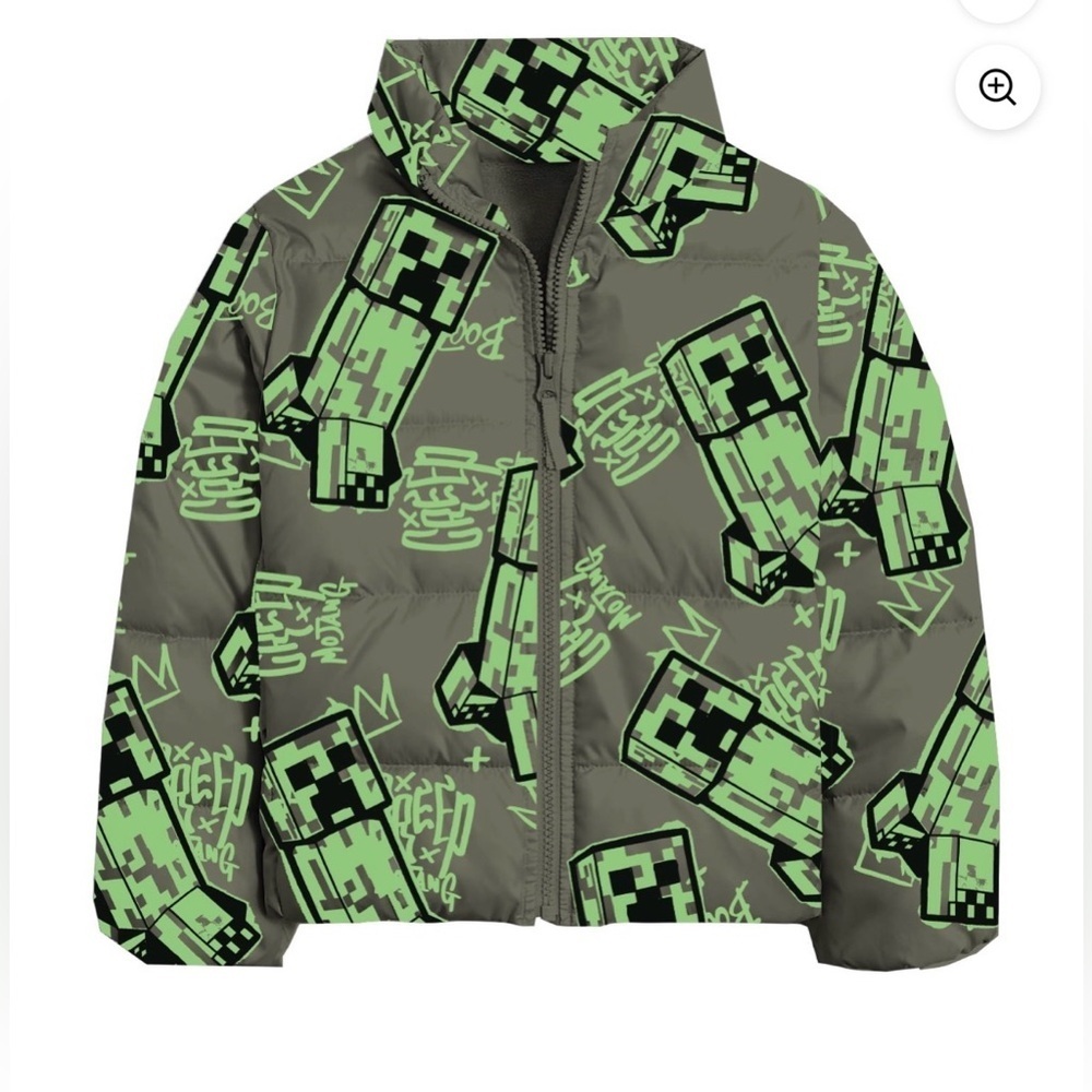 Minecraft Little and Big Boys Creeper Zip Puffer Jacket, Lightweight, Size 4/5 - Picture 4 of 11